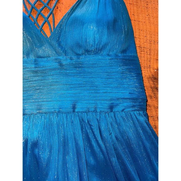 Womens Aidan Mattox Blue Sparkly Spaghetti Strap Long Maxi Gown Dress 6 - Picture 6 of 12
